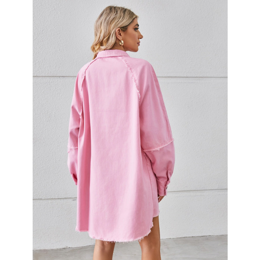 Raw Hem Button Up Denim Dress Apparel and Accessories