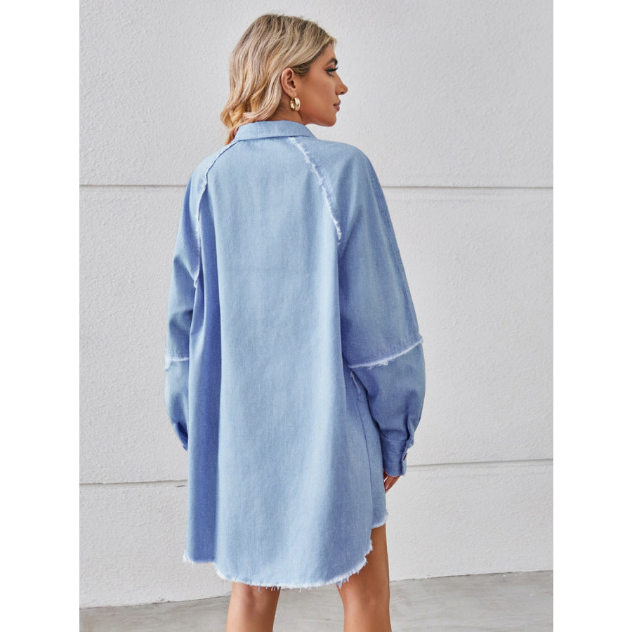 Raw Hem Button Up Denim Dress Apparel and Accessories
