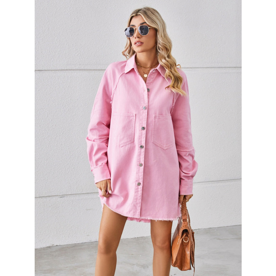 Raw Hem Button Up Denim Dress Apparel and Accessories