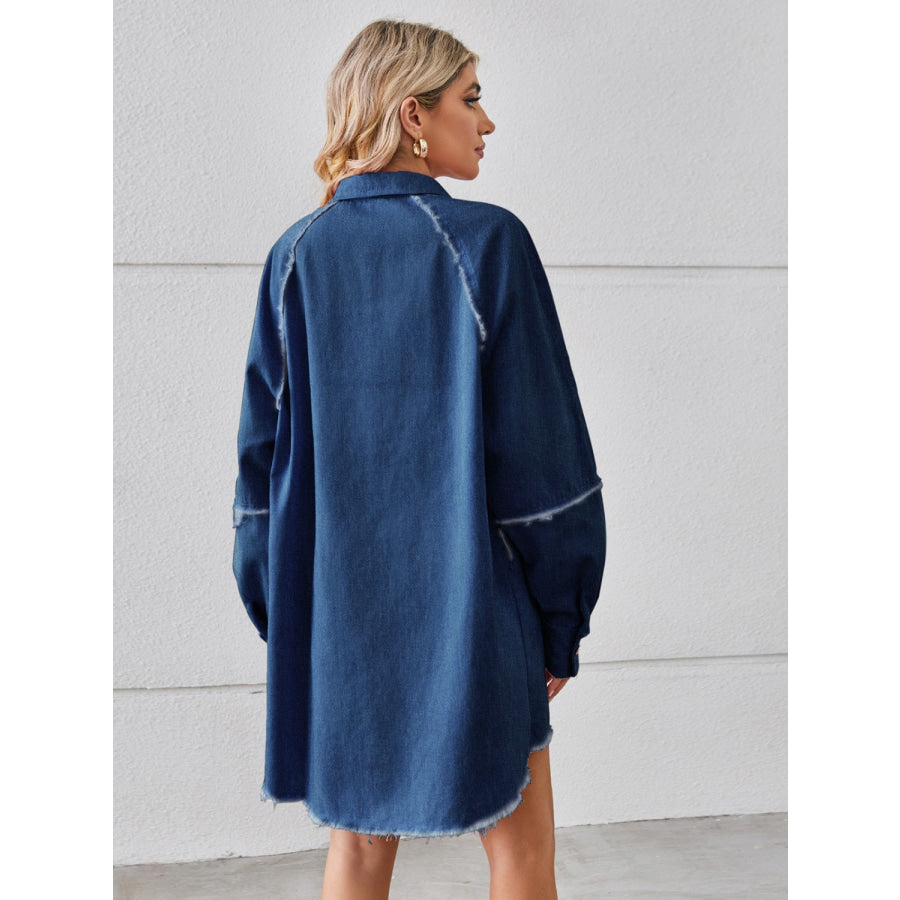 Raw Hem Button Up Denim Dress Apparel and Accessories