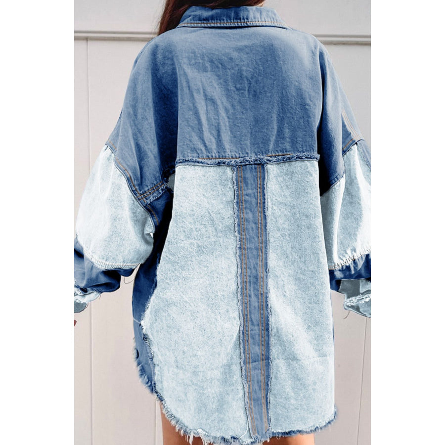 Raw Hem Color Block Denim Jacket Apparel and Accessories