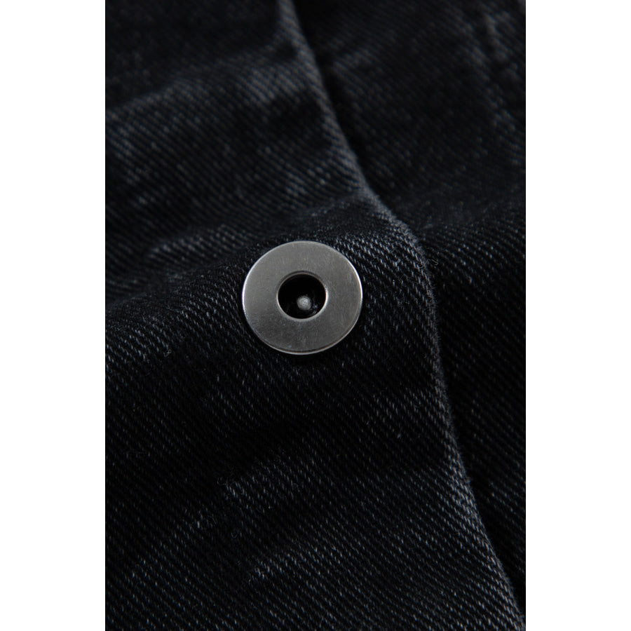 Raw Hem Drawstring Hooded Denim Jacket Apparel and Accessories
