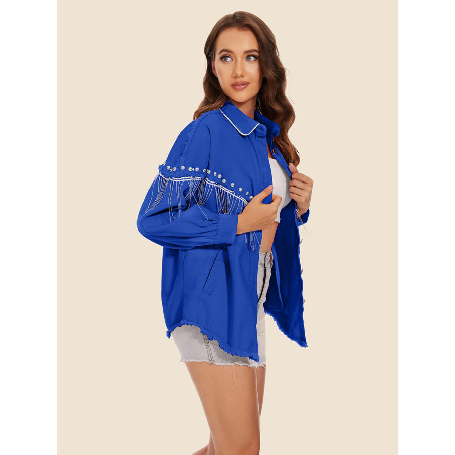 Raw Hem Fringe Detail Denim Jacket