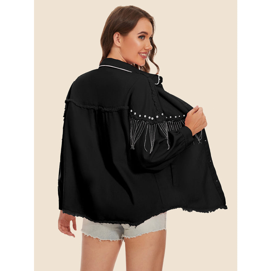 Raw Hem Fringe Detail Denim Jacket