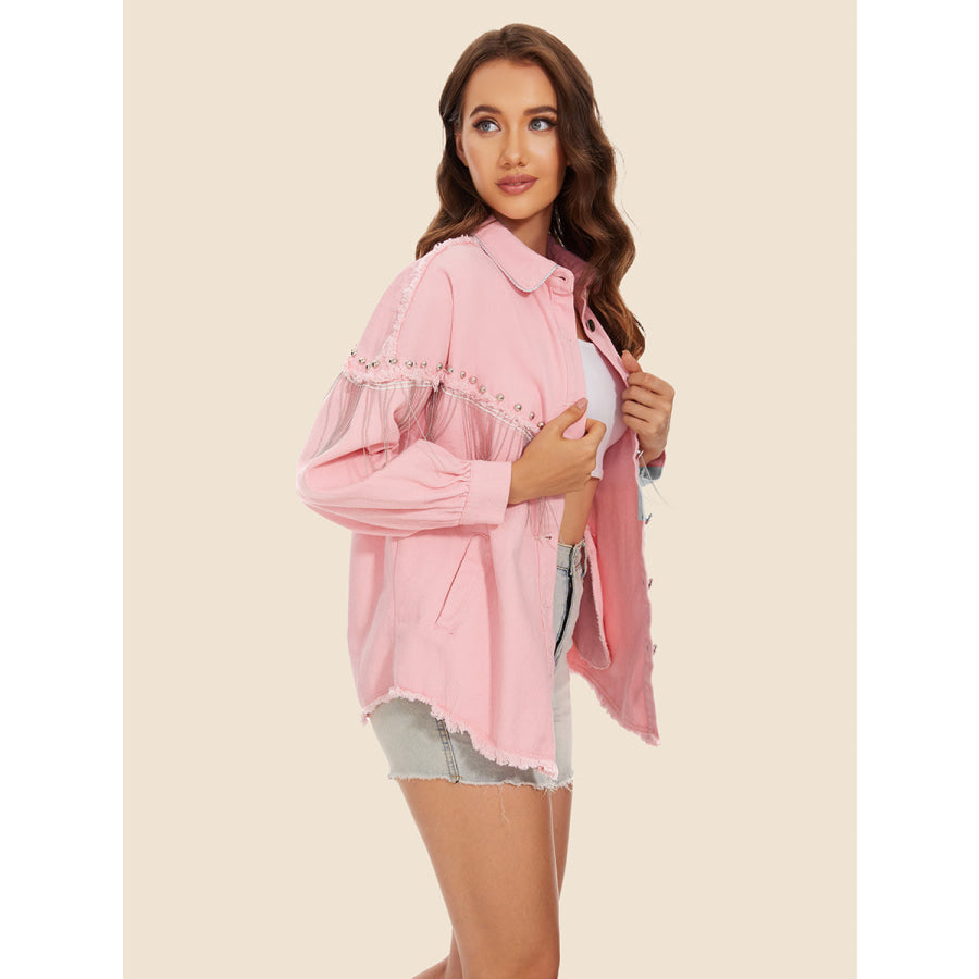 Raw Hem Fringe Detail Denim Jacket