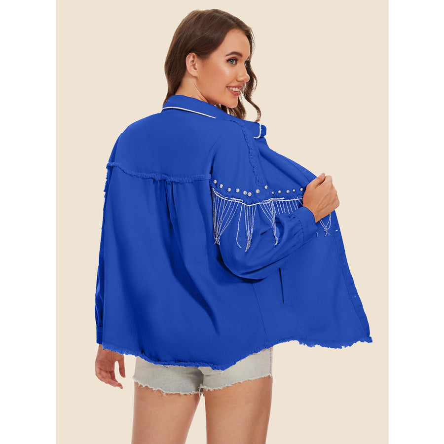 Raw Hem Fringe Detail Denim Jacket
