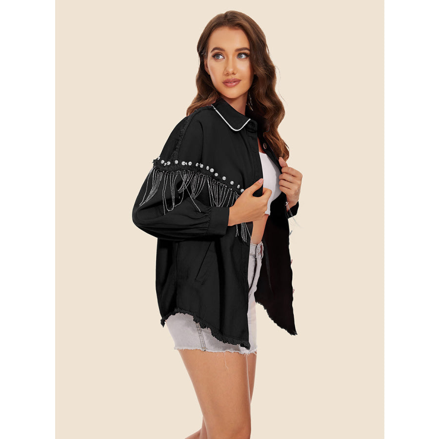 Raw Hem Fringe Detail Denim Jacket