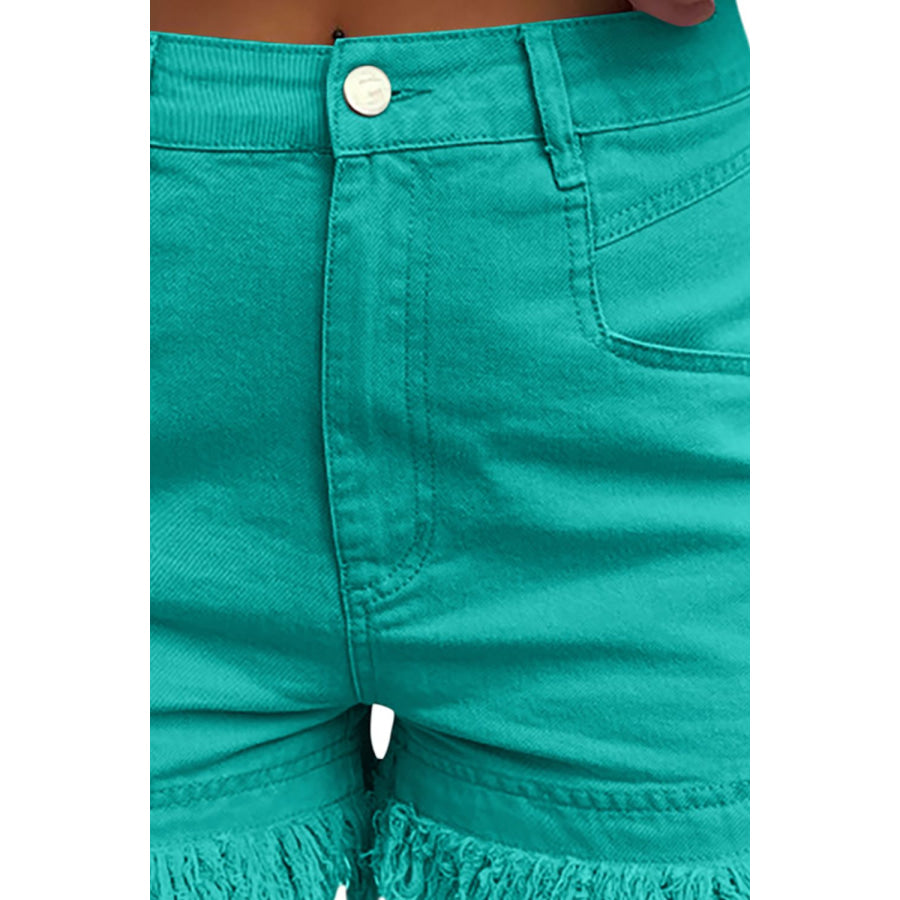 Raw Hem High Waist Denim Shorts Apparel and Accessories