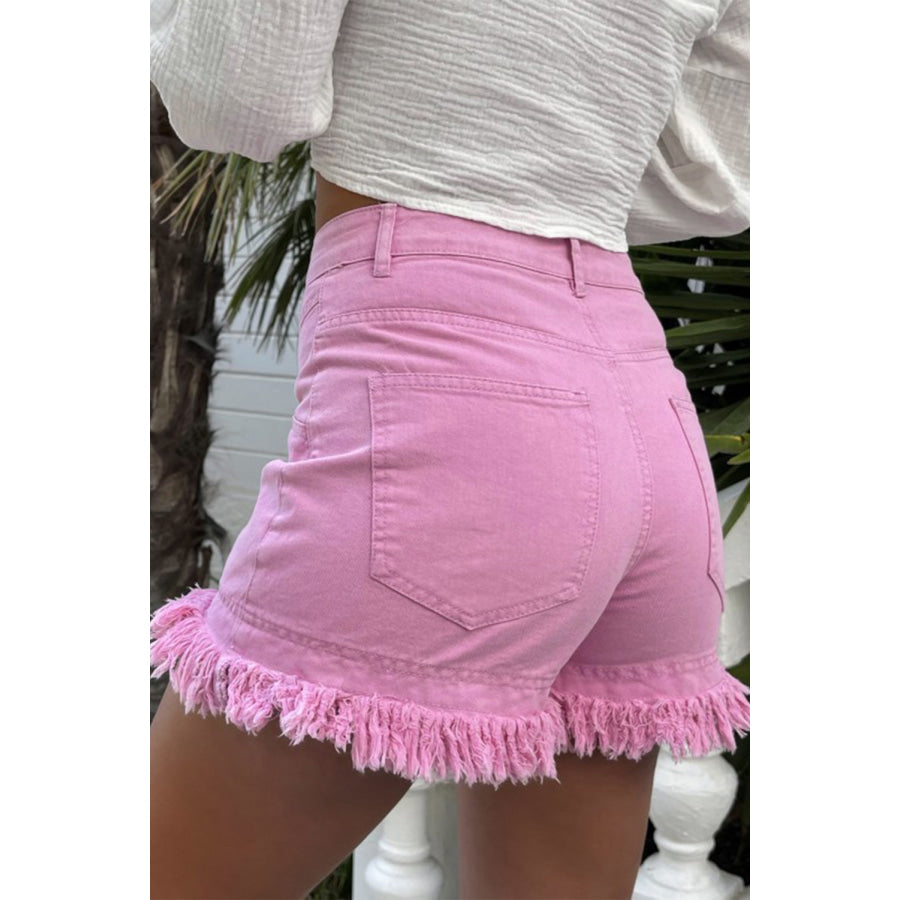 Raw Hem High Waist Denim Shorts Apparel and Accessories
