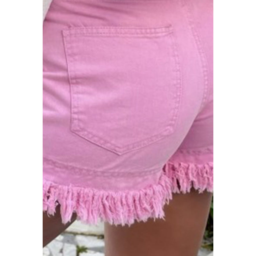 Raw Hem High Waist Denim Shorts Apparel and Accessories