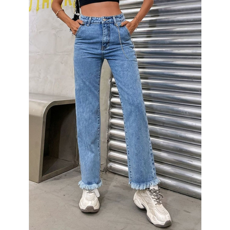 Raw Hem Jeans with Pockets Apparel and Accessories