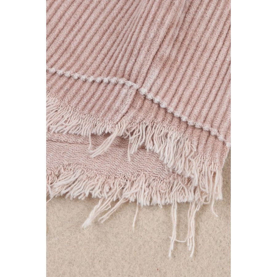 Raw Hem Snap Down Drawstring Hooded Jacket Apparel and Accessories