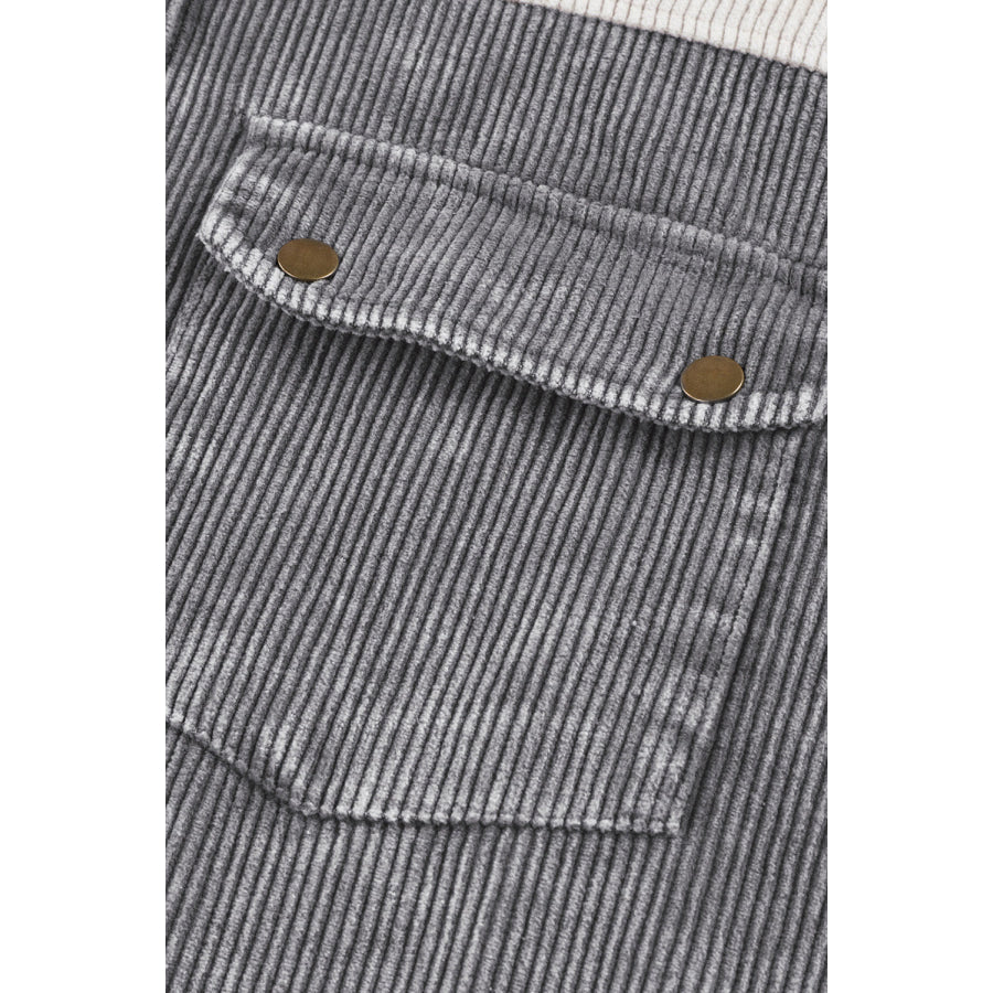 Raw Hem Snap Down Drawstring Hooded Jacket Apparel and Accessories