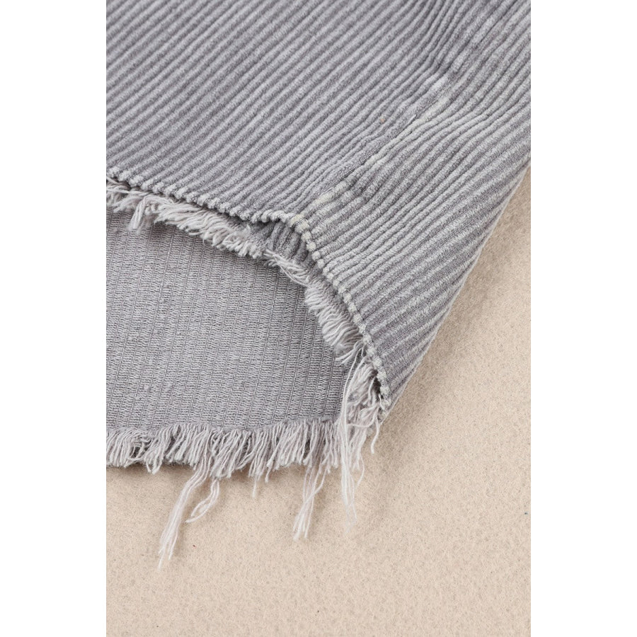 Raw Hem Snap Down Drawstring Hooded Jacket Apparel and Accessories