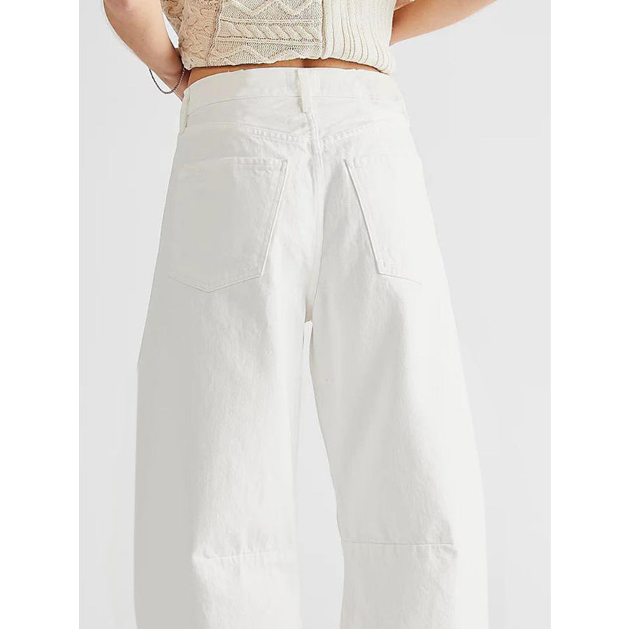 Raw Hem Wide Leg Jeans with Pockets Apparel and Accessories