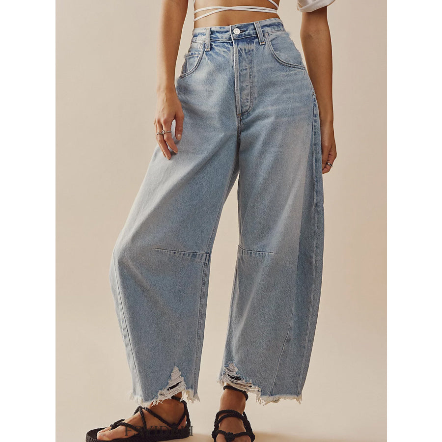 Raw Hem Wide Leg Jeans with Pockets Apparel and Accessories