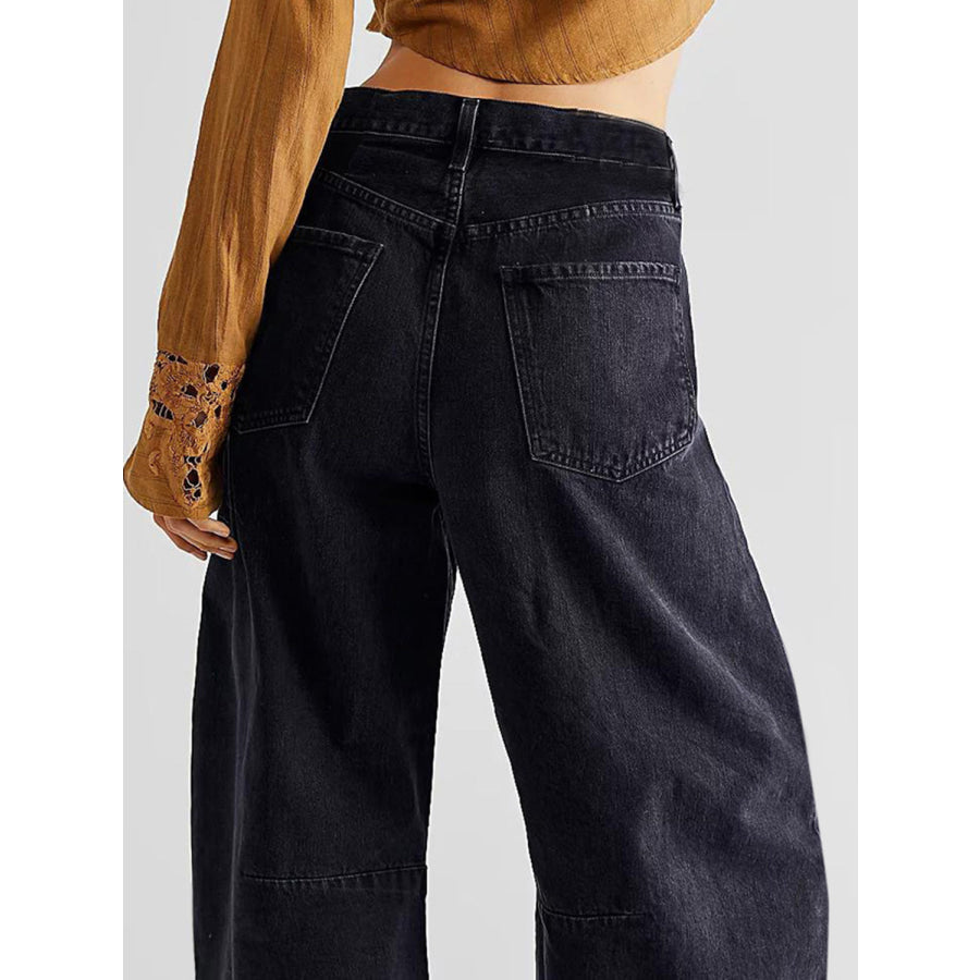 Raw Hem Wide Leg Jeans with Pockets Apparel and Accessories