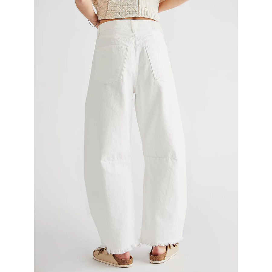 Raw Hem Wide Leg Jeans with Pockets Apparel and Accessories