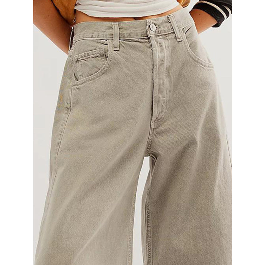 Raw Hem Wide Leg Jeans with Pockets Apparel and Accessories