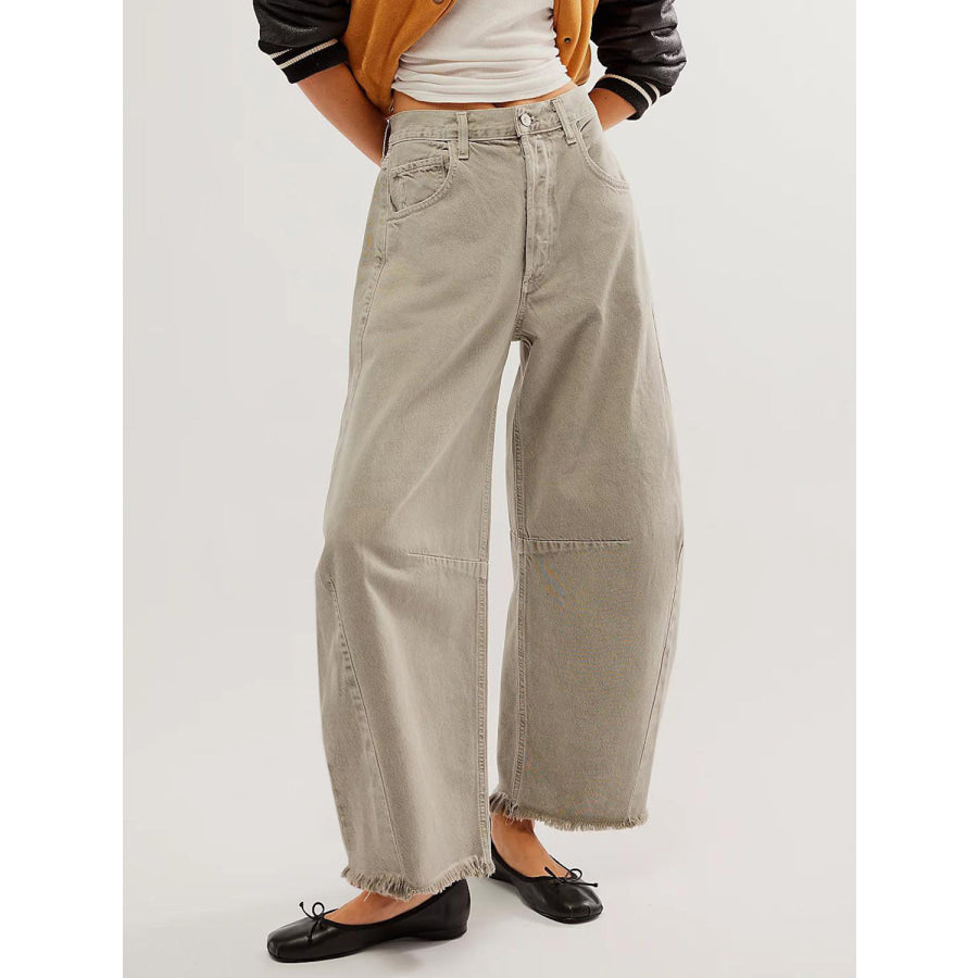 Raw Hem Wide Leg Jeans with Pockets Apparel and Accessories
