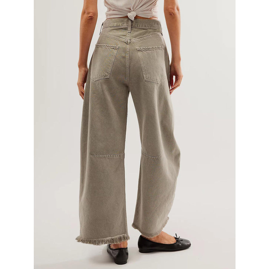 Raw Hem Wide Leg Jeans with Pockets Dust Storm / S Apparel and Accessories