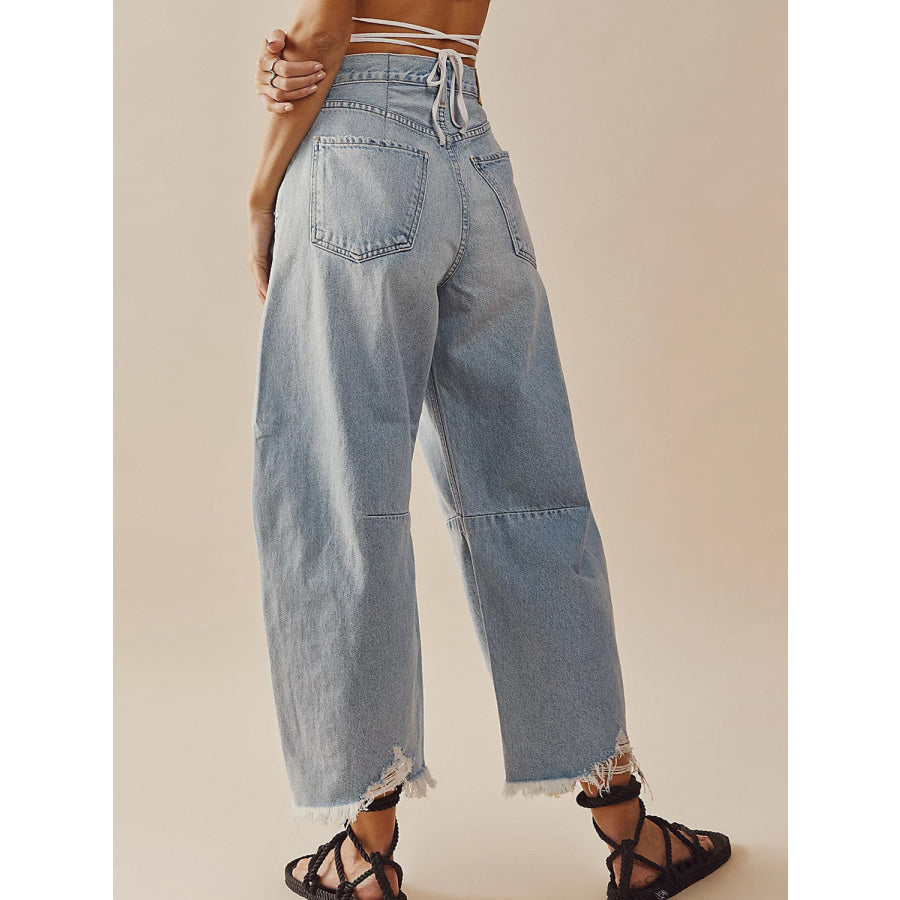 Raw Hem Wide Leg Jeans with Pockets Light / S Apparel and Accessories