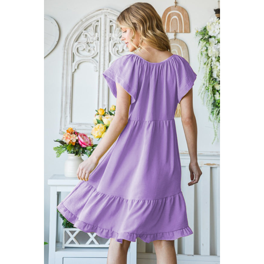Reborn J Texture Ruffle Hem Short Sleeve Dress Lavender / S Apparel and Accessories