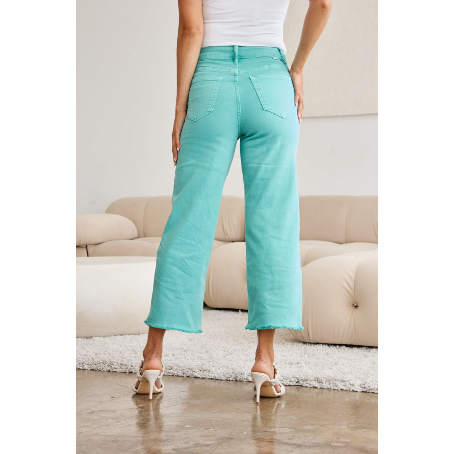 RFM Crop Chloe Full Size Tummy Control High Waist Raw Hem Jeans Apparel and Accessories