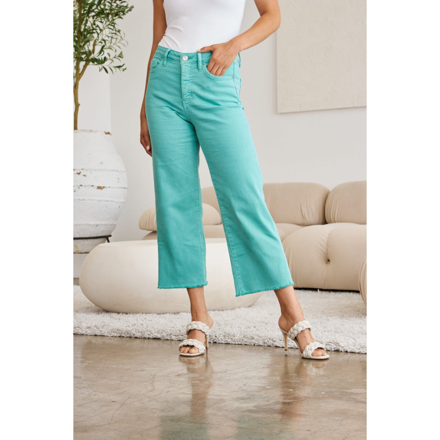 RFM Crop Chloe Full Size Tummy Control High Waist Raw Hem Jeans Apparel and Accessories