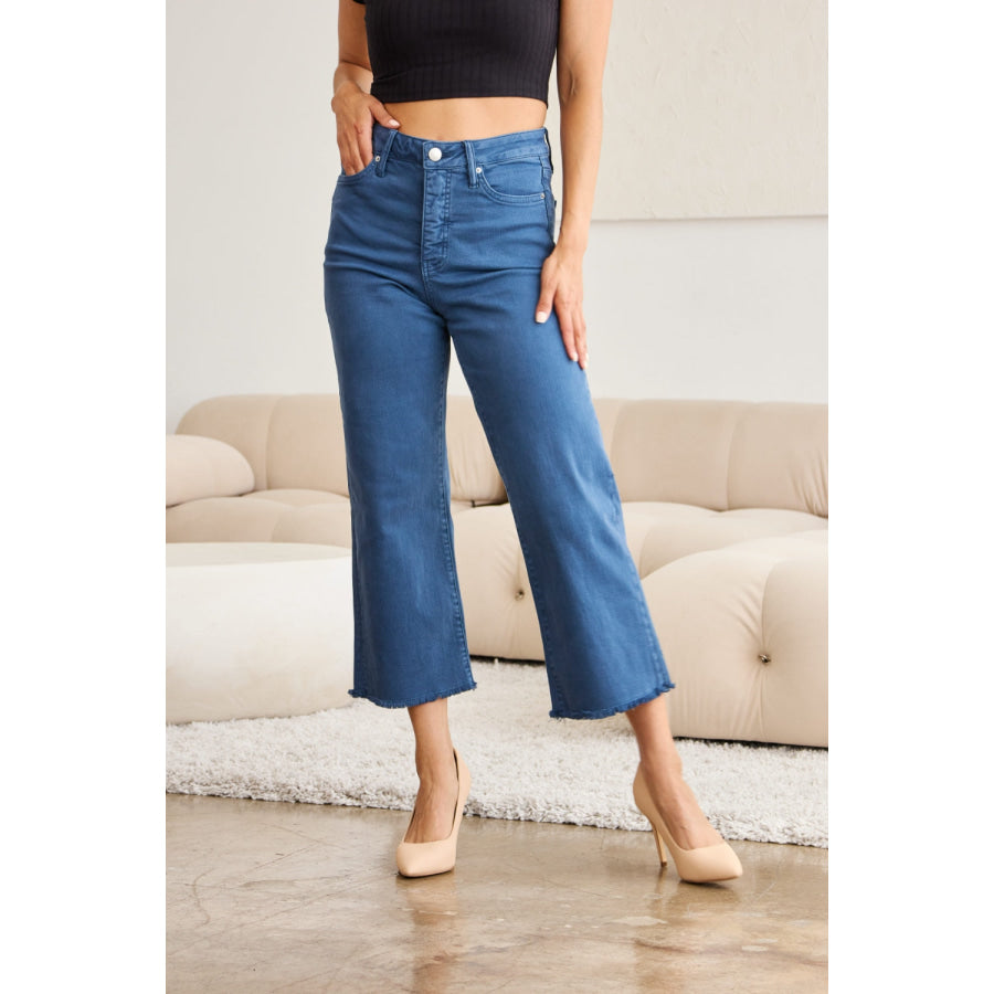 RFM Crop Chloe Full Size Tummy Control High Waist Raw Hem Jeans Apparel and Accessories