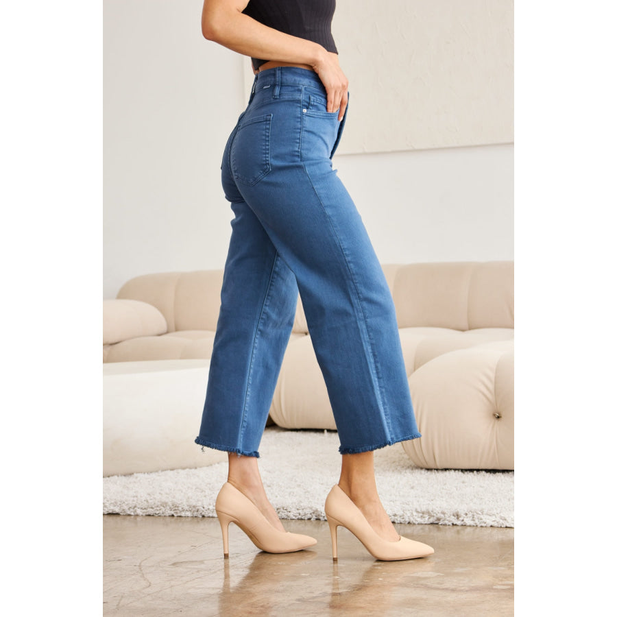 RFM Crop Chloe Full Size Tummy Control High Waist Raw Hem Jeans Apparel and Accessories