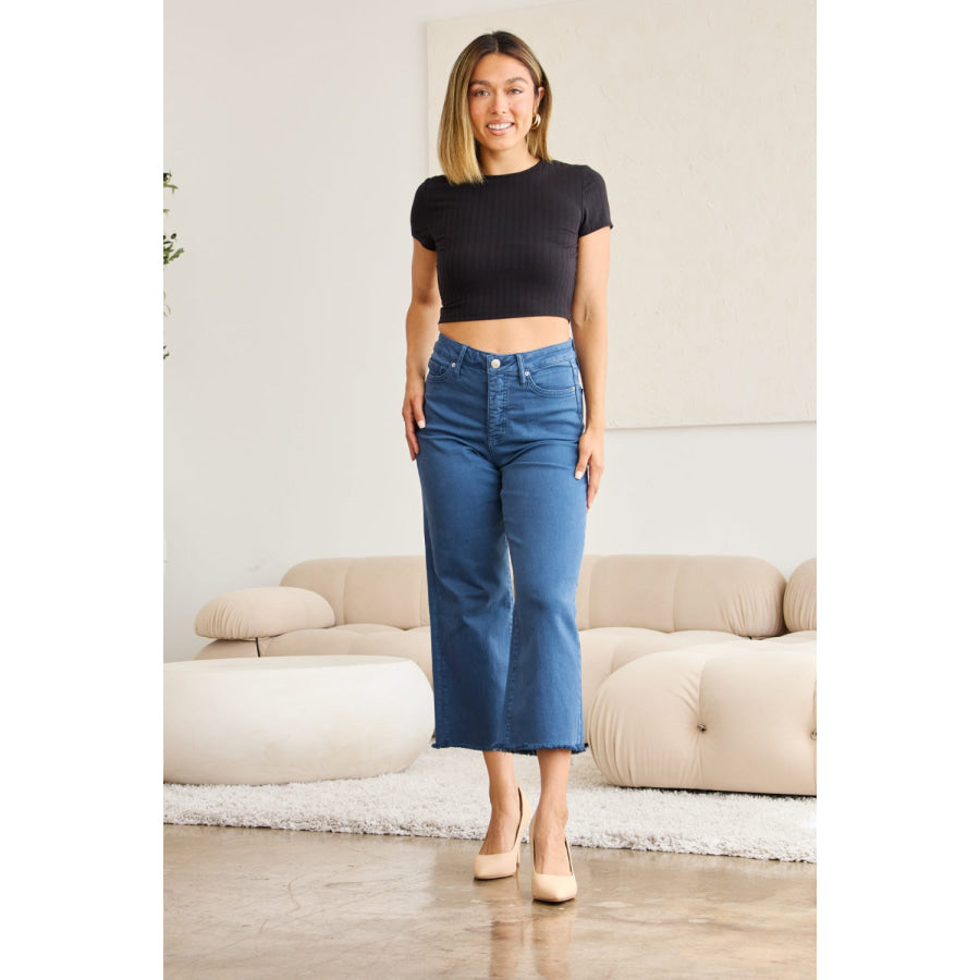 RFM Crop Chloe Full Size Tummy Control High Waist Raw Hem Jeans Apparel and Accessories