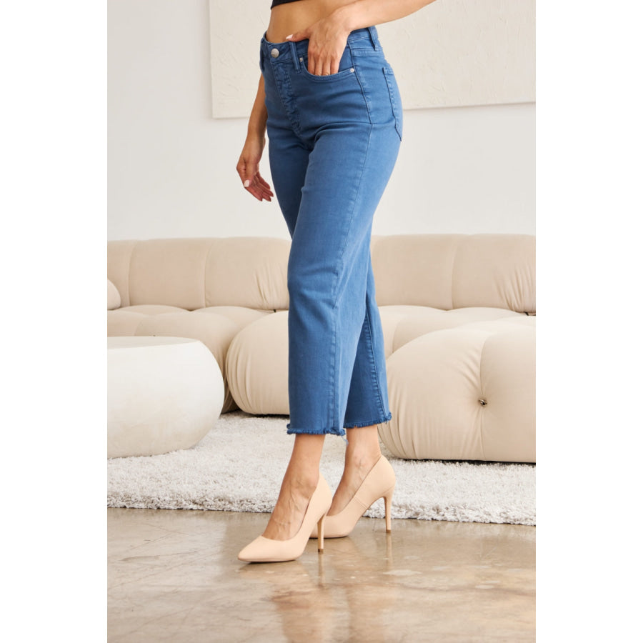 RFM Crop Chloe Full Size Tummy Control High Waist Raw Hem Jeans Apparel and Accessories