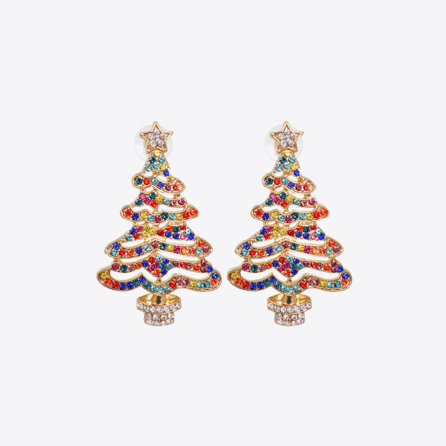 Rhinestone Alloy Christmas Tree Earrings Multicolor / One Size