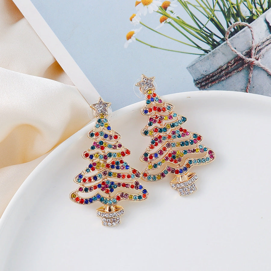 Rhinestone Alloy Christmas Tree Earrings Multicolor / One Size
