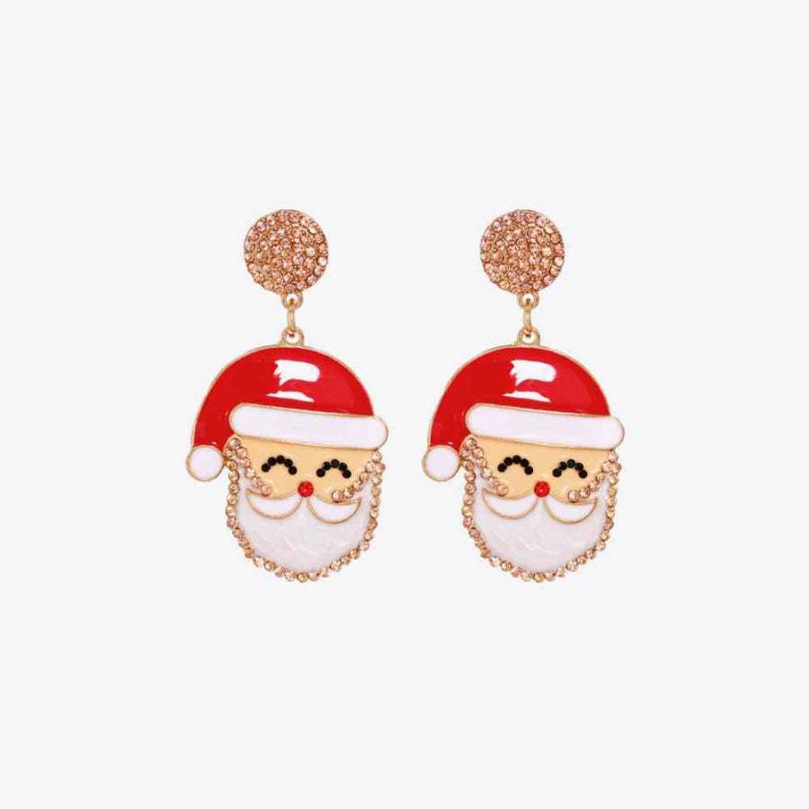 Rhinestone Alloy Santa Earrings Peach / One Size