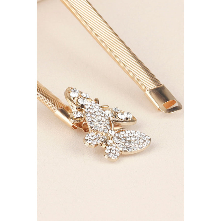 Rhinestone Butterfly Elastic Metal Belt Gold / One Size