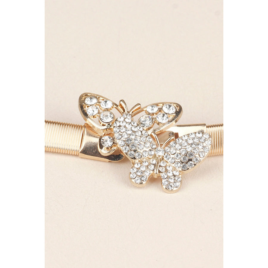 Rhinestone Butterfly Elastic Metal Belt Gold / One Size