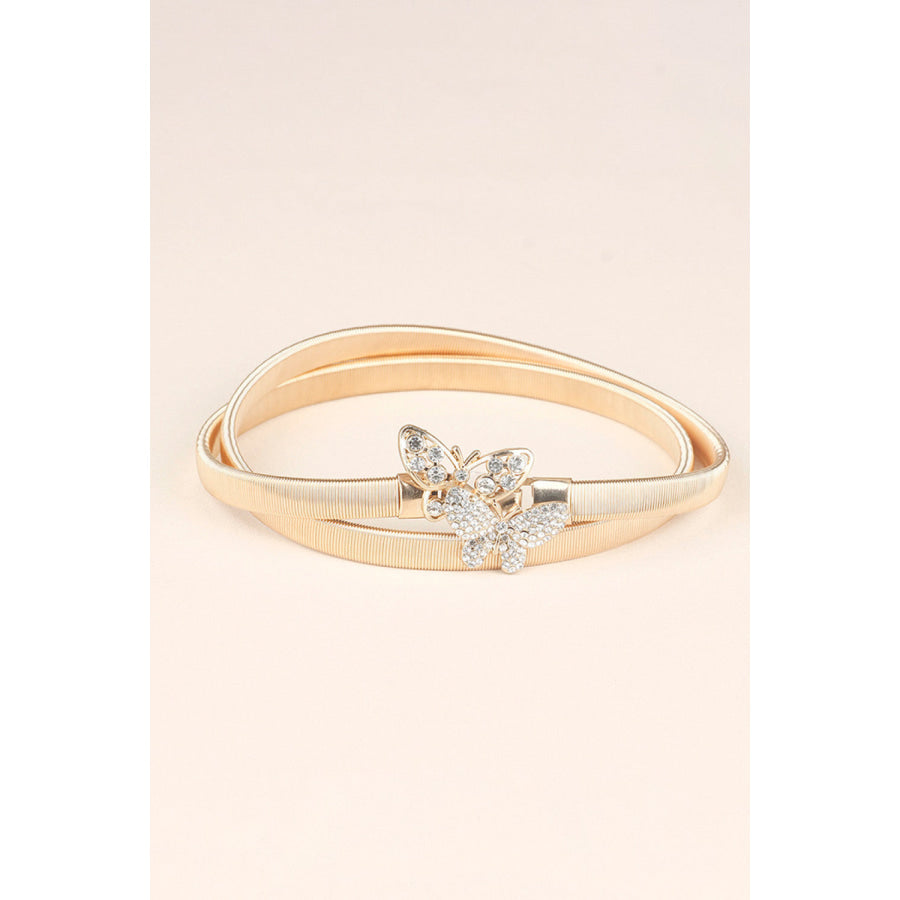 Rhinestone Butterfly Elastic Metal Belt Gold / One Size