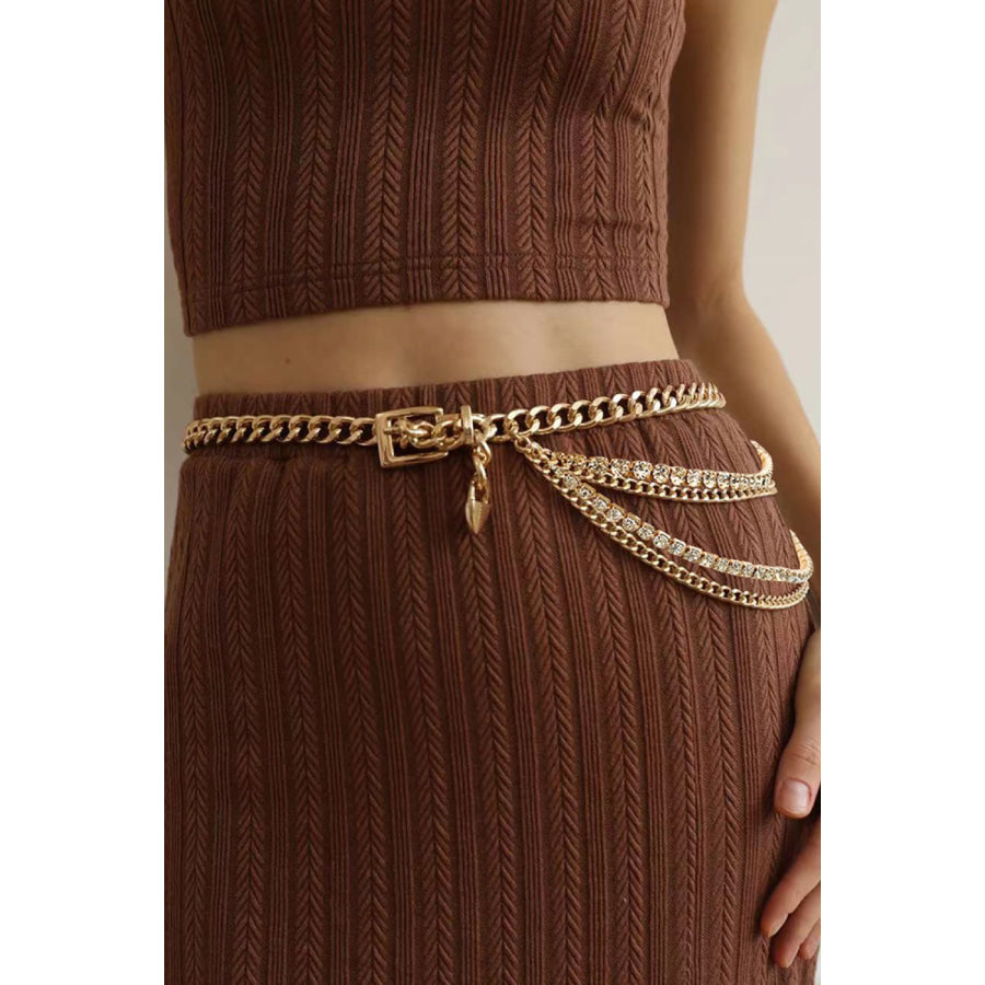 Rhinestone Decor Metal Chain Belt Gold / One Size