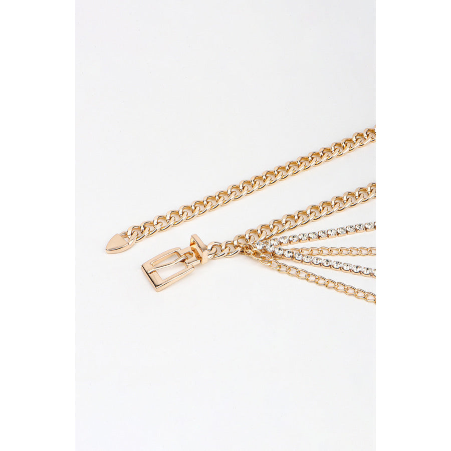 Rhinestone Decor Metal Chain Belt Gold / One Size