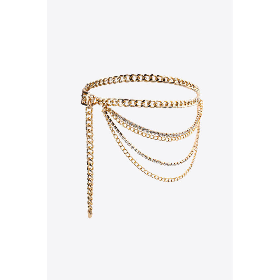 Rhinestone Decor Metal Chain Belt Gold / One Size