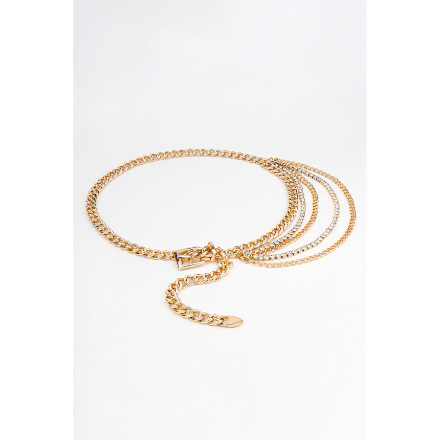 Rhinestone Decor Metal Chain Belt Gold / One Size