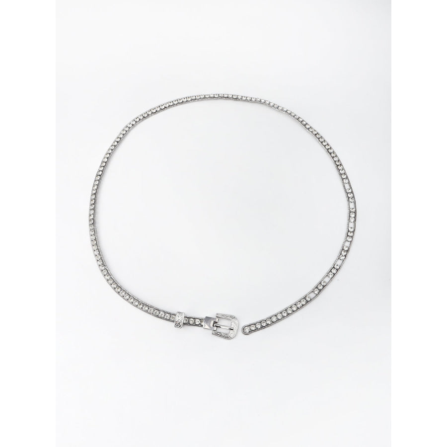 Rhinestone Metal Belt Silver / One Size