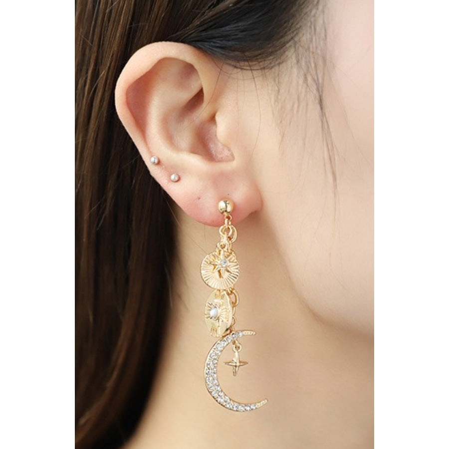 Rhinestone Moon Dangle Earrings Gold / One Size