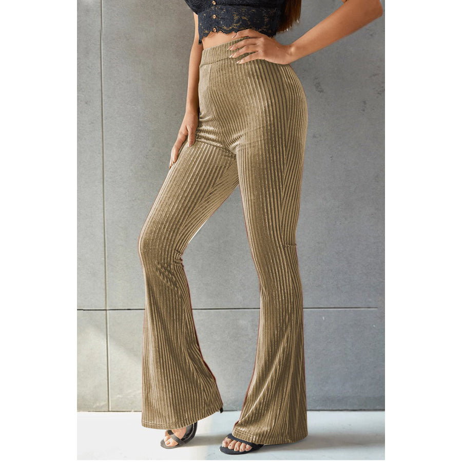 Ribbed High Waist Flare Pants Apparel and Accessories