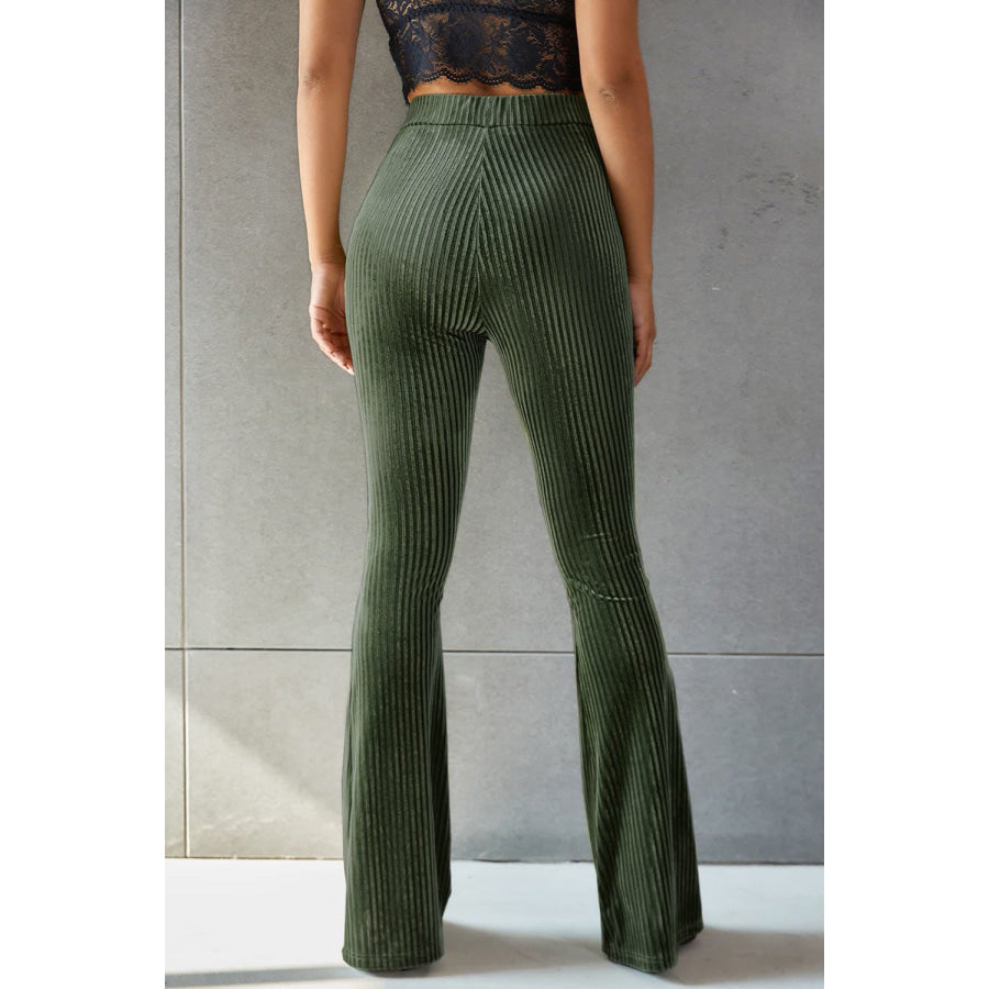 Ribbed High Waist Flare Pants Apparel and Accessories