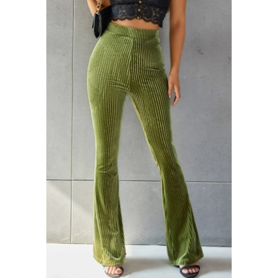 Ribbed High Waist Flare Pants Apparel and Accessories