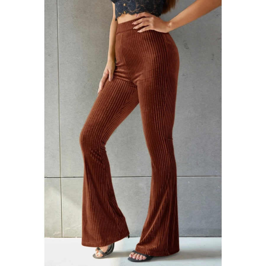 Ribbed High Waist Flare Pants Apparel and Accessories