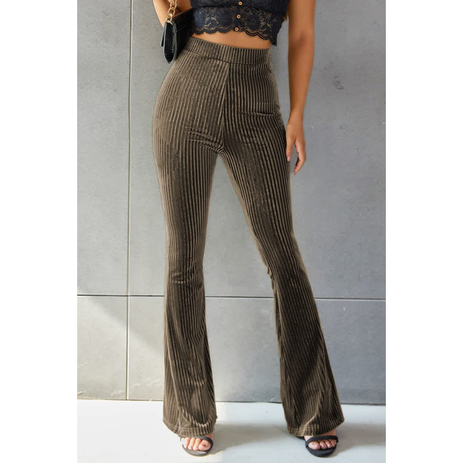 Ribbed High Waist Flare Pants Apparel and Accessories